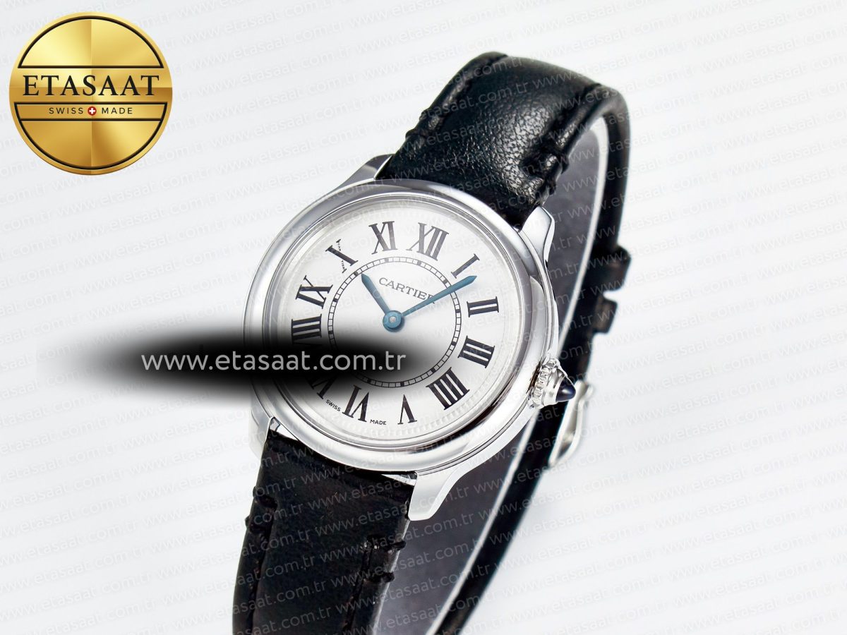 Cartier Ronde De Cartier 29mm DRF 1:1 Best Edition Sandblasted Silver-Plated White Dial on Black Leather Strap Ronda Quartz - Görsel 1