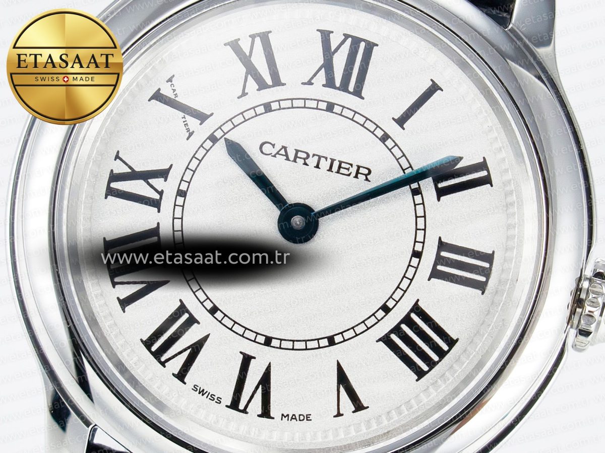 Cartier Ronde De Cartier 29mm DRF 1:1 Best Edition Sandblasted Silver-Plated White Dial on Black Leather Strap Ronda Quartz - Görsel 10