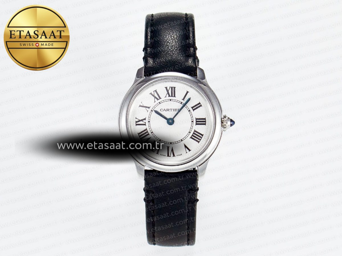 Cartier Ronde De Cartier 29mm DRF 1:1 Best Edition Sandblasted Silver-Plated White Dial on Black Leather Strap Ronda Quartz - Görsel 3