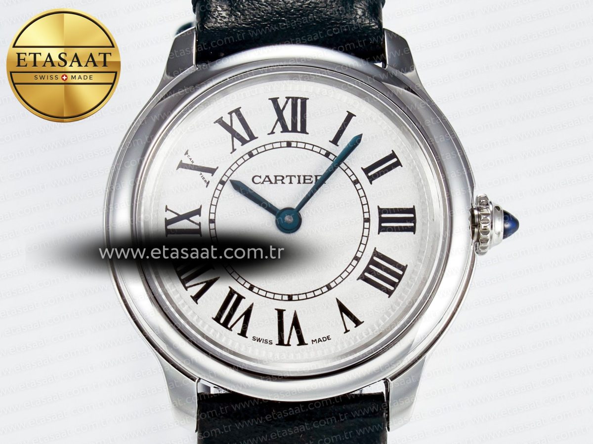 Cartier Ronde De Cartier 29mm DRF 1:1 Best Edition Sandblasted Silver-Plated White Dial on Black Leather Strap Ronda Quartz - Görsel 4