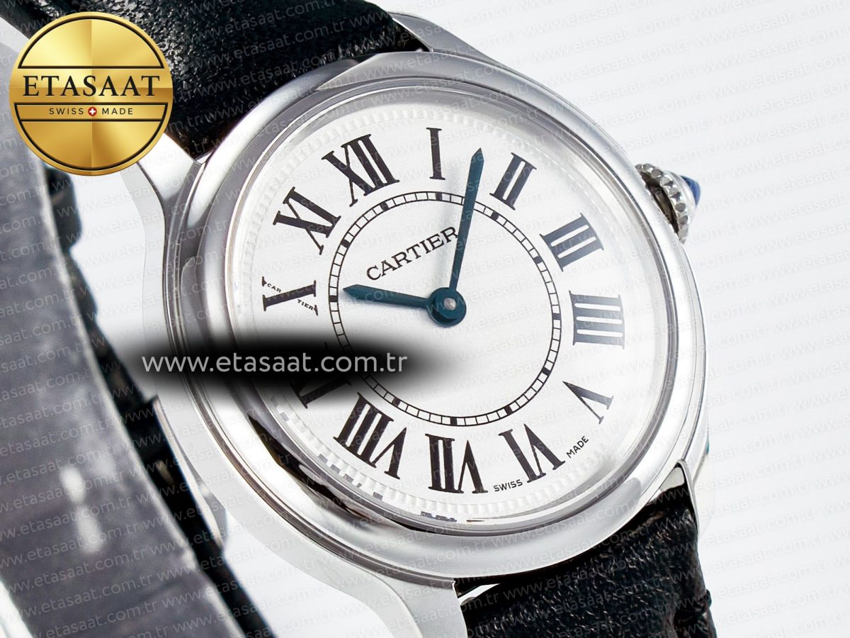 Cartier Ronde De Cartier 29mm DRF 1:1 Best Edition Sandblasted Silver-Plated White Dial on Black Leather Strap Ronda Quartz - Görsel 5