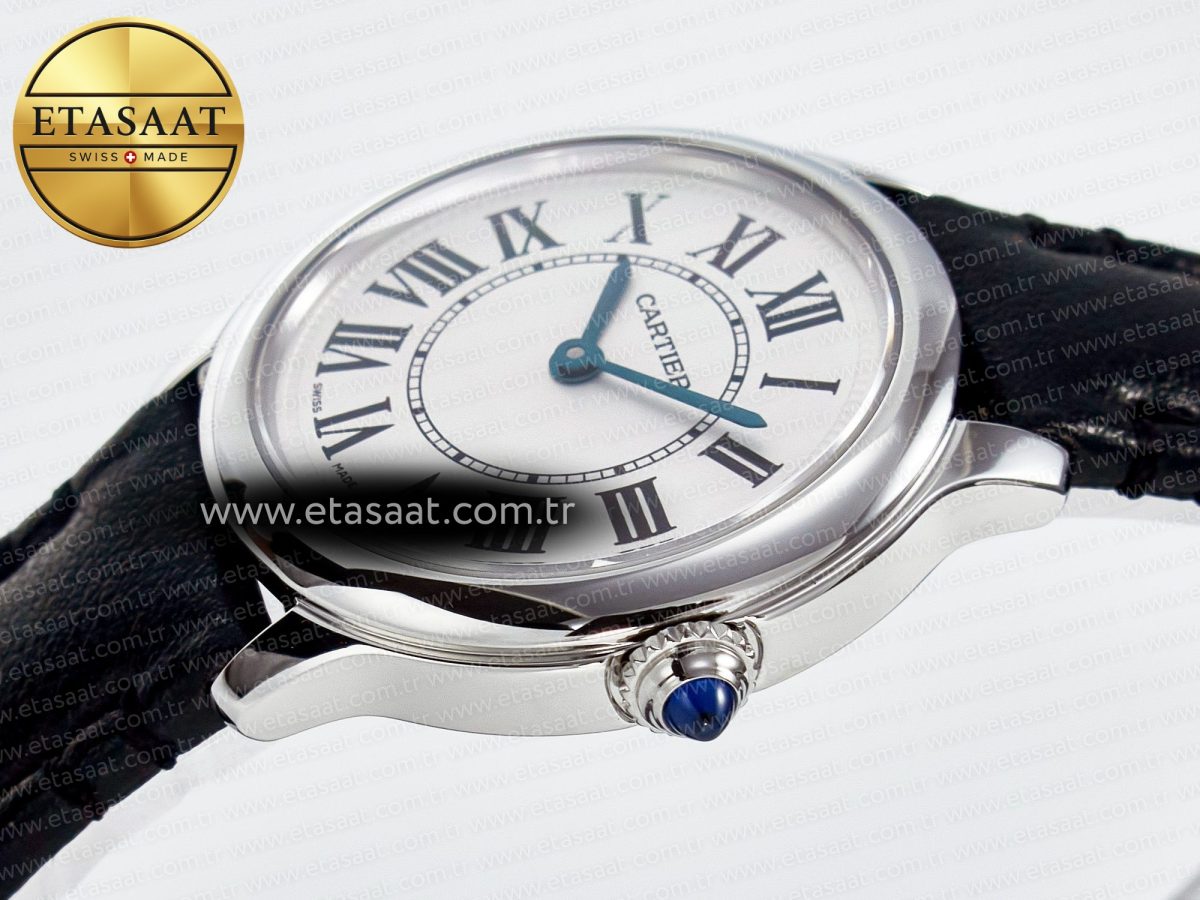 Cartier Ronde De Cartier 29mm DRF 1:1 Best Edition Sandblasted Silver-Plated White Dial on Black Leather Strap Ronda Quartz - Görsel 6