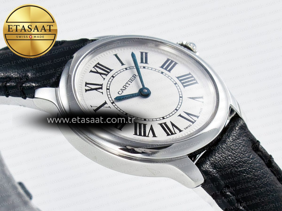 Cartier Ronde De Cartier 29mm DRF 1:1 Best Edition Sandblasted Silver-Plated White Dial on Black Leather Strap Ronda Quartz - Görsel 7