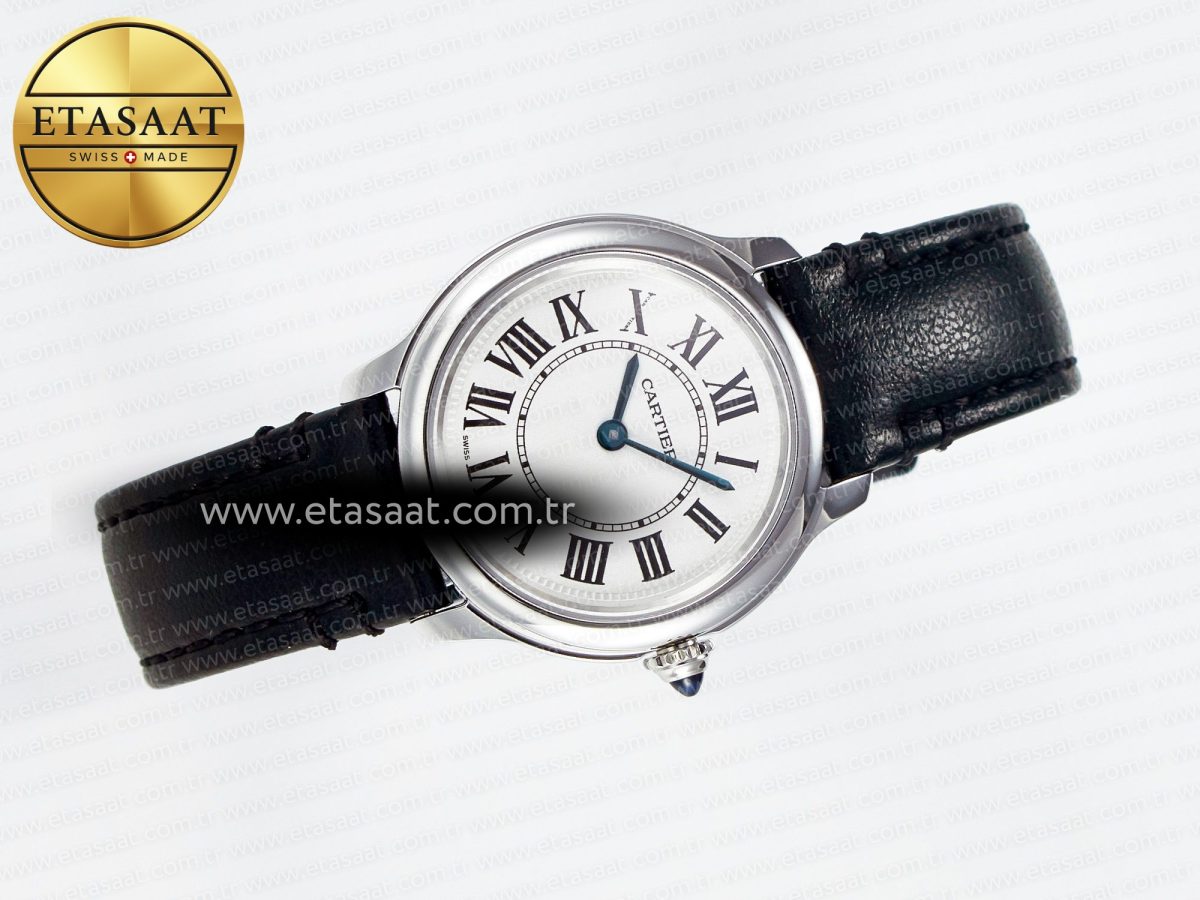 Cartier Ronde De Cartier 29mm DRF 1:1 Best Edition Sandblasted Silver-Plated White Dial on Black Leather Strap Ronda Quartz - Görsel 8