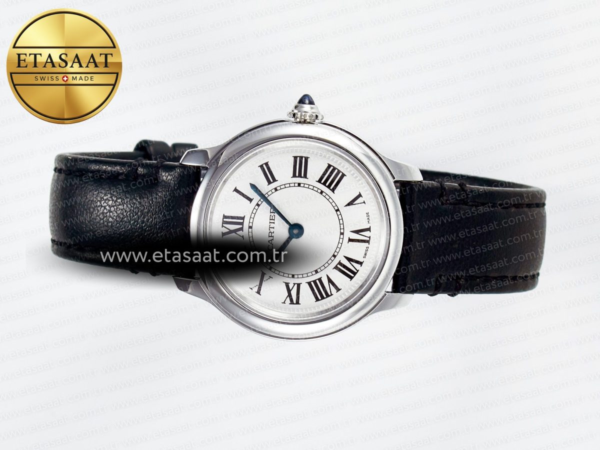 Cartier Ronde De Cartier 29mm DRF 1:1 Best Edition Sandblasted Silver-Plated White Dial on Black Leather Strap Ronda Quartz - Görsel 9