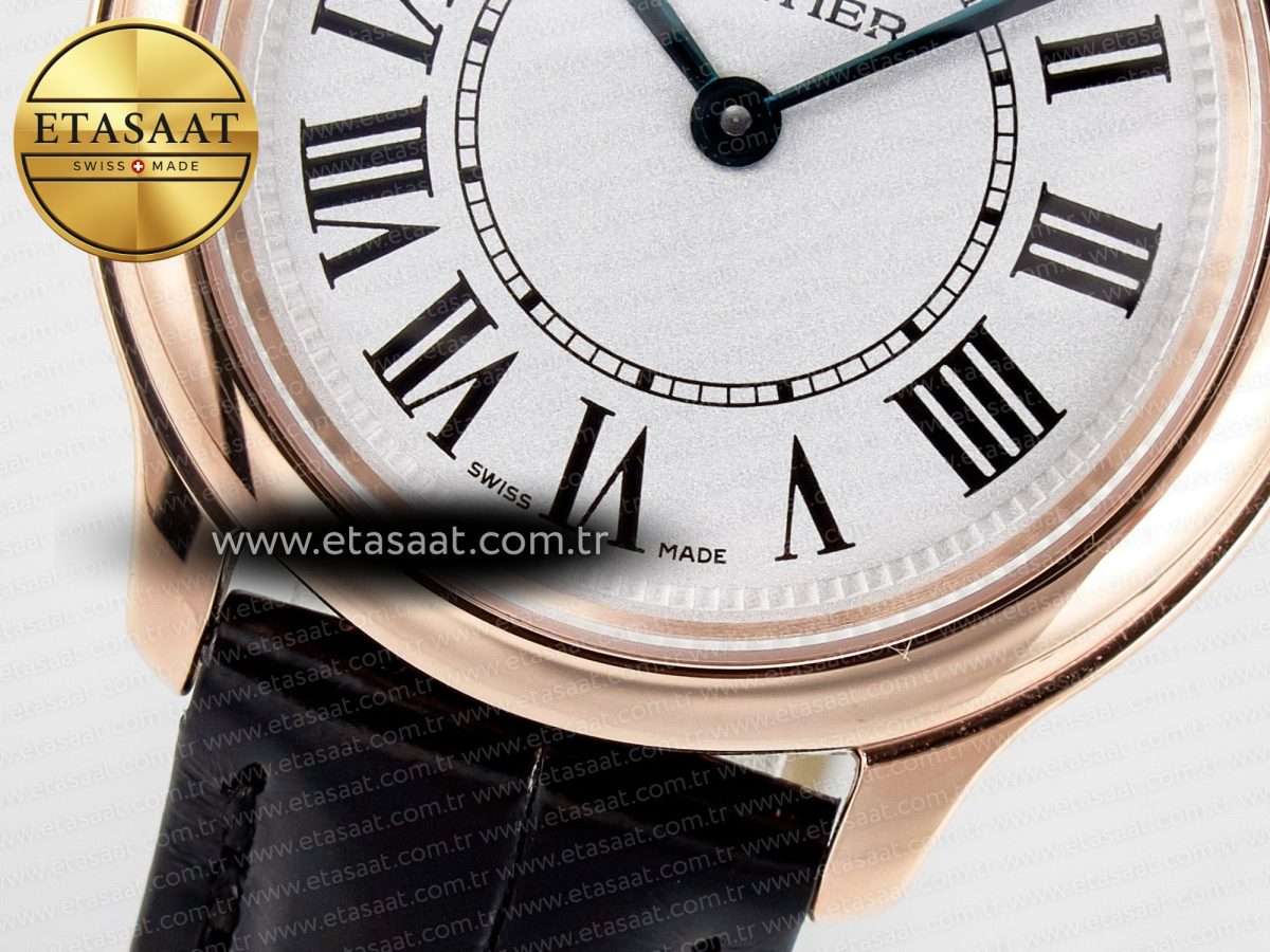 Cartier Ronde De Cartier 29mm RG DRF 1:1 Best Edition Sandblasted Silver-Plated White Dial on Black Leather Strap Ronda Quartz - Görsel 11