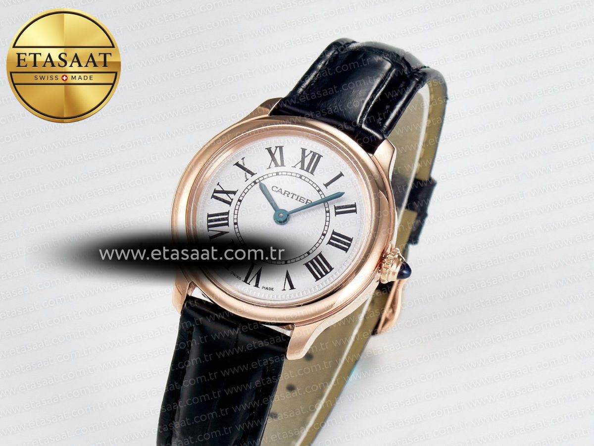 Cartier Ronde De Cartier 29mm RG DRF 1:1 Best Edition Sandblasted Silver-Plated White Dial on Black Leather Strap Ronda Quartz - Görsel 2