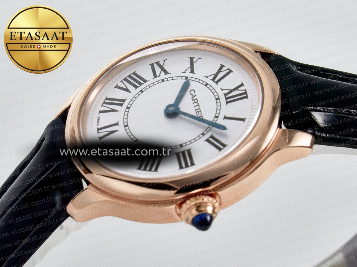 Cartier Ronde De Cartier 29mm RG DRF 1:1 Best Edition Sandblasted Silver-Plated White Dial on Black Leather Strap Ronda Quartz - Görsel 6