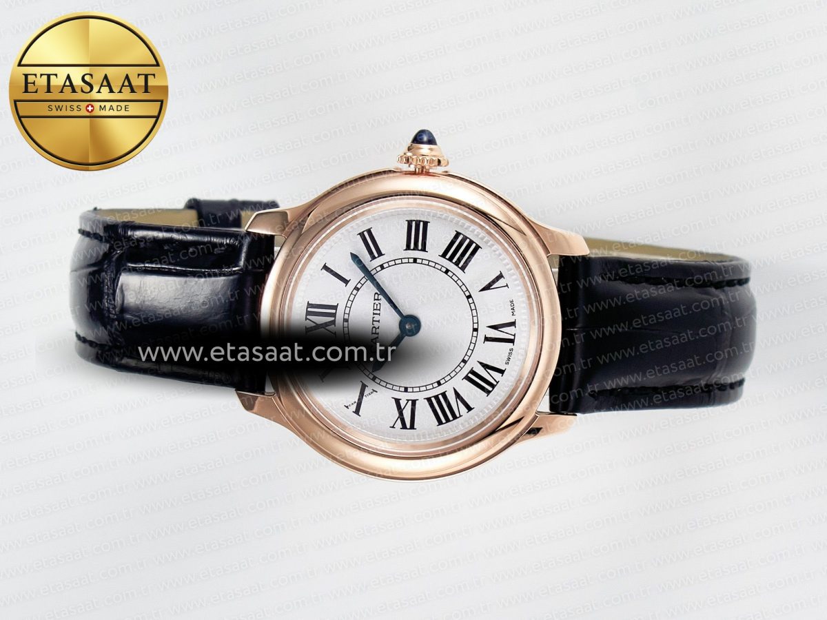 Cartier Ronde De Cartier 29mm RG DRF 1:1 Best Edition Sandblasted Silver-Plated White Dial on Black Leather Strap Ronda Quartz - Görsel 9