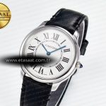 Cartier Ronde De Cartier 36mm DRF 1:1 Best Edition Sandblasted Silver-Plated White Dial on Black Leather Strap Ronda Quartz