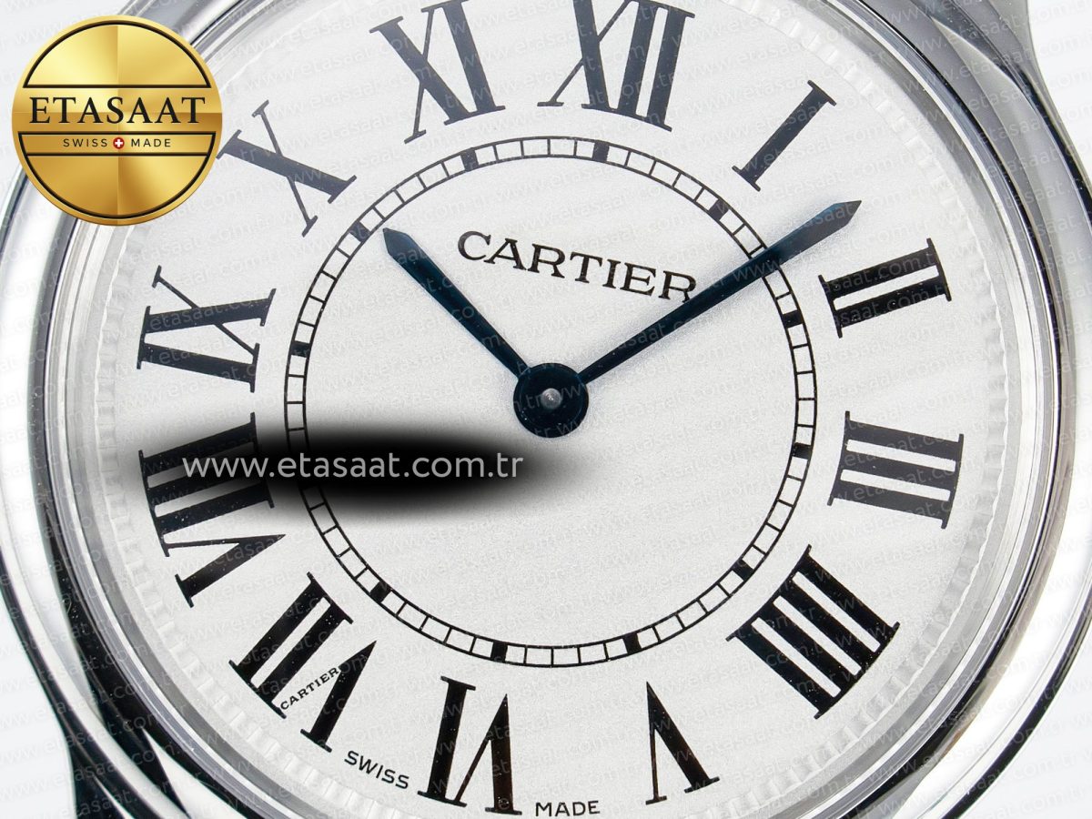 Cartier Ronde De Cartier 36mm DRF 1:1 Best Edition Sandblasted Silver-Plated White Dial on Black Leather Strap Ronda Quartz - Görsel 10