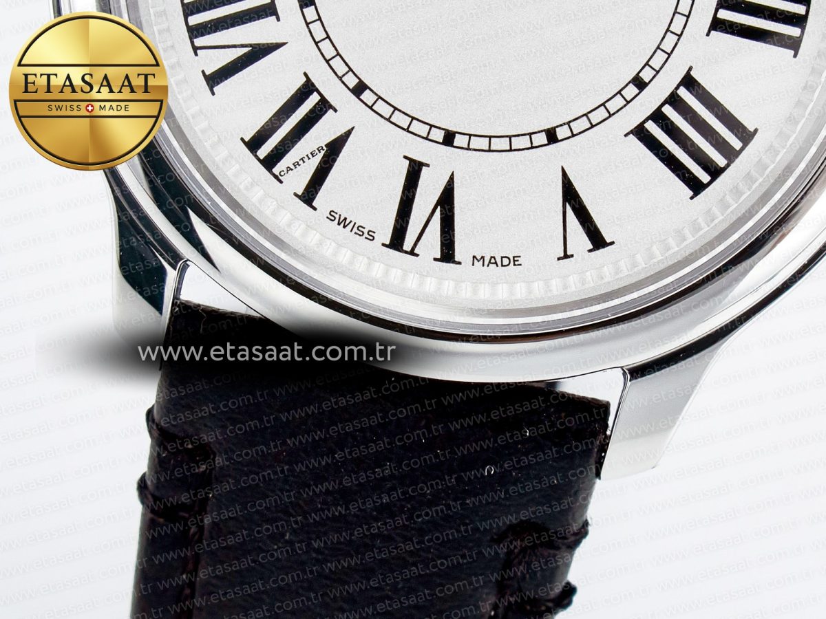 Cartier Ronde De Cartier 36mm DRF 1:1 Best Edition Sandblasted Silver-Plated White Dial on Black Leather Strap Ronda Quartz - Görsel 11