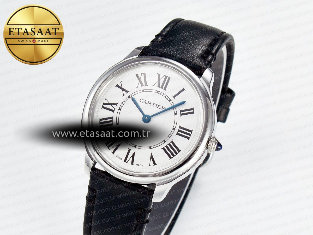 Cartier Ronde De Cartier 36mm DRF 1:1 Best Edition Sandblasted Silver-Plated White Dial on Black Leather Strap Ronda Quartz - Görsel 2