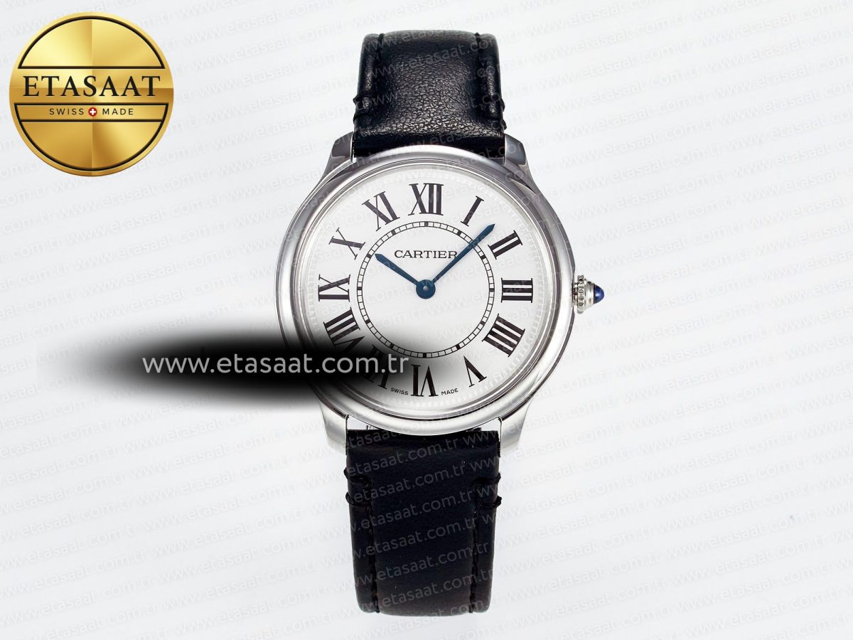 Cartier Ronde De Cartier 36mm DRF 1:1 Best Edition Sandblasted Silver-Plated White Dial on Black Leather Strap Ronda Quartz - Görsel 3