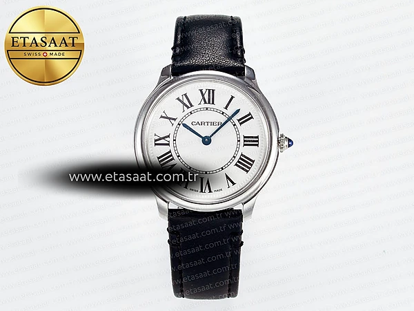 Cartier Ronde de Cartier 36mm Beyaz Kadran Deri Kordon DRF Swiss Quartz Super Clone ETA – Ön Cephe Kadran ve Kasa Görünümü