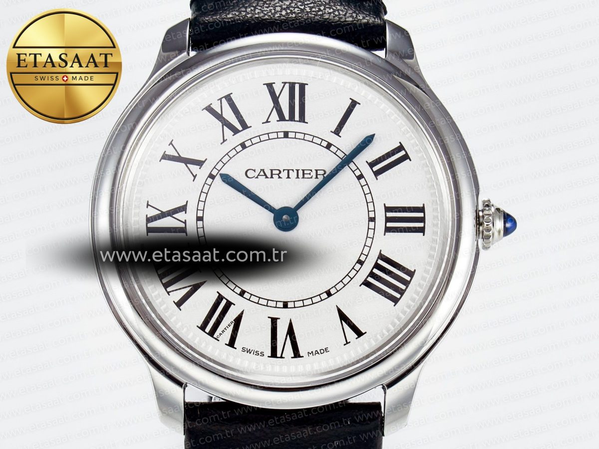 Cartier Ronde De Cartier 36mm DRF 1:1 Best Edition Sandblasted Silver-Plated White Dial on Black Leather Strap Ronda Quartz - Görsel 4