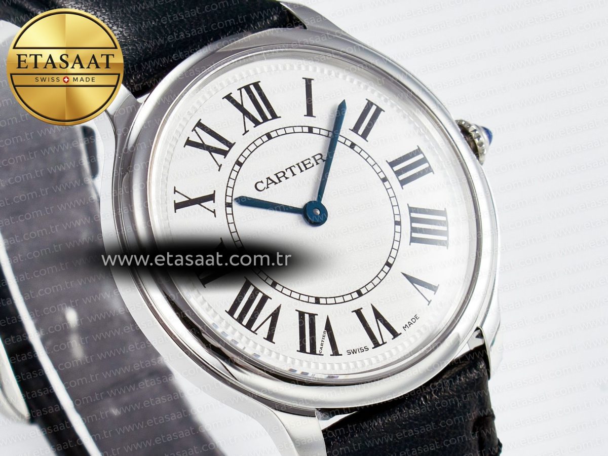 Cartier Ronde De Cartier 36mm DRF 1:1 Best Edition Sandblasted Silver-Plated White Dial on Black Leather Strap Ronda Quartz - Görsel 5
