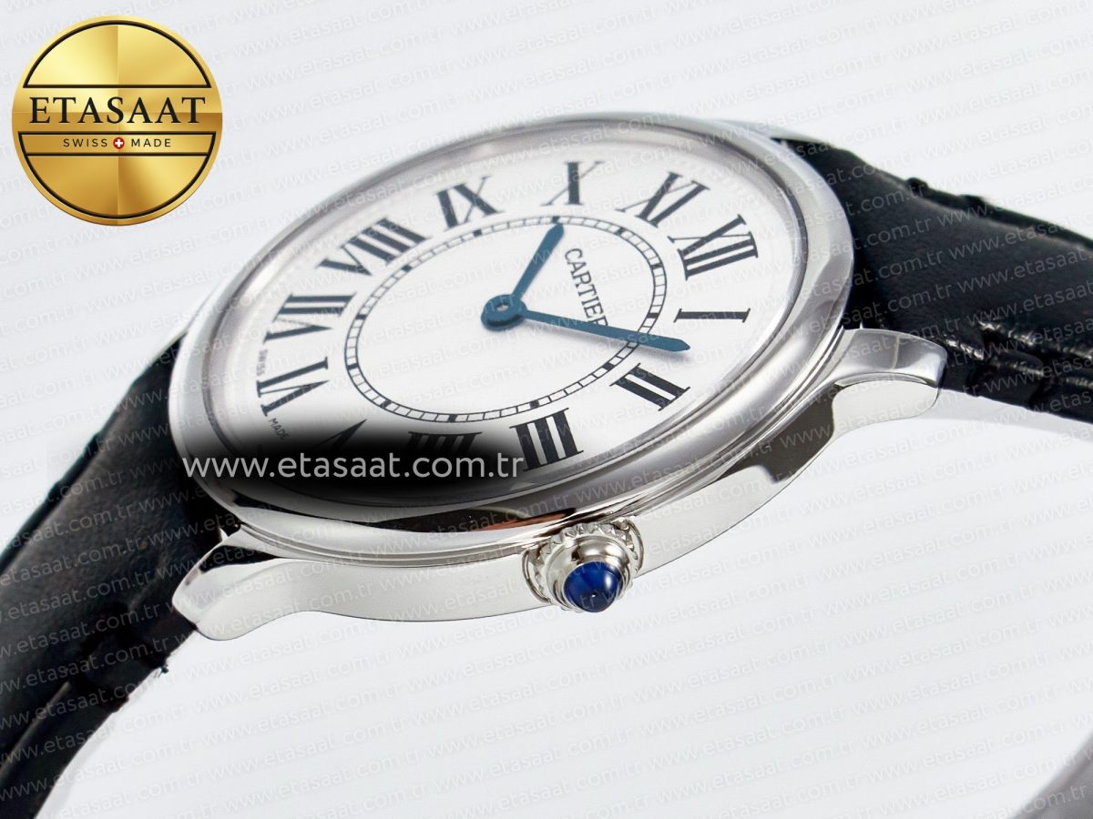 Cartier Ronde De Cartier 36mm DRF 1:1 Best Edition Sandblasted Silver-Plated White Dial on Black Leather Strap Ronda Quartz - Görsel 6