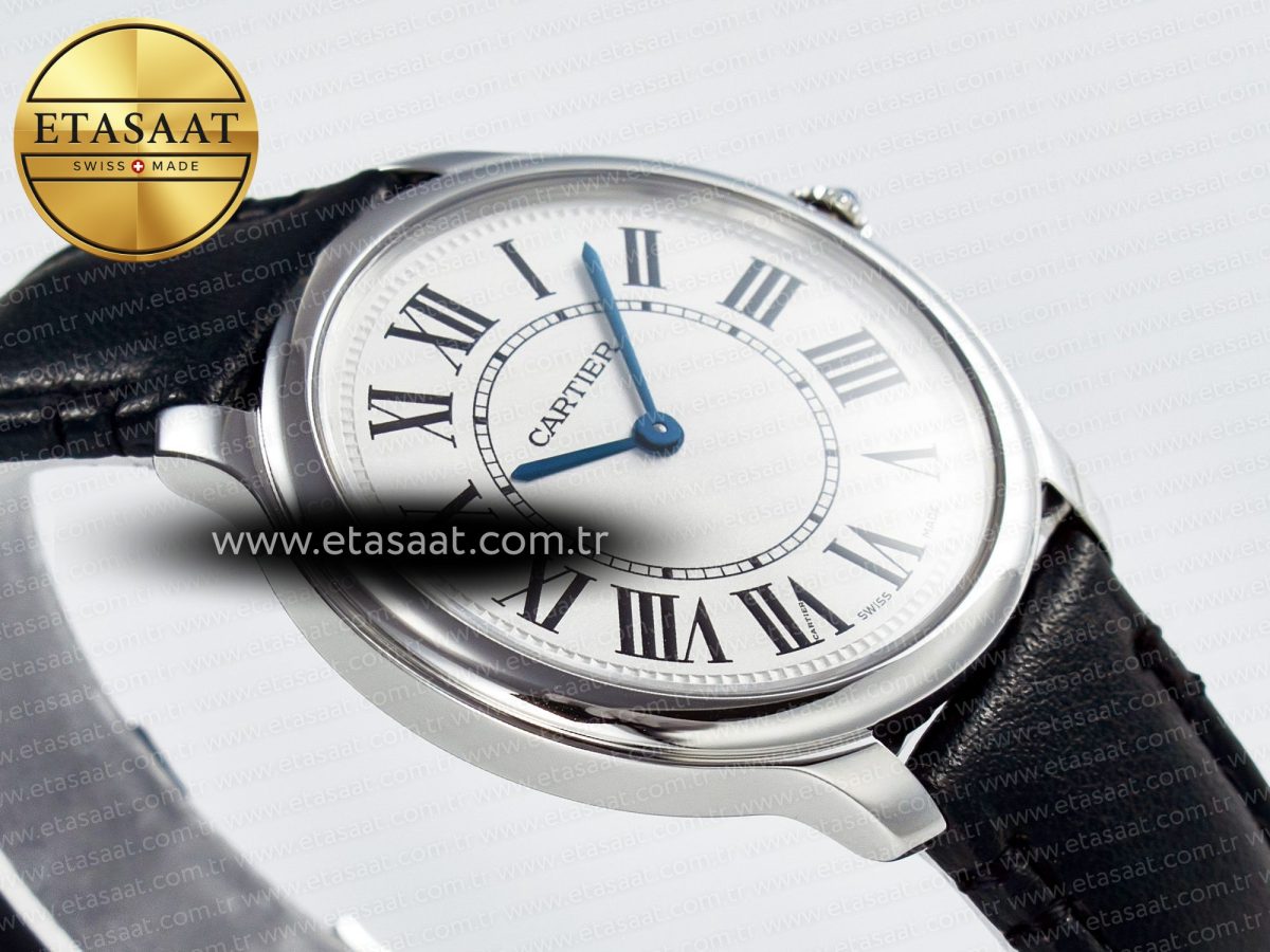 Cartier Ronde De Cartier 36mm DRF 1:1 Best Edition Sandblasted Silver-Plated White Dial on Black Leather Strap Ronda Quartz - Görsel 7
