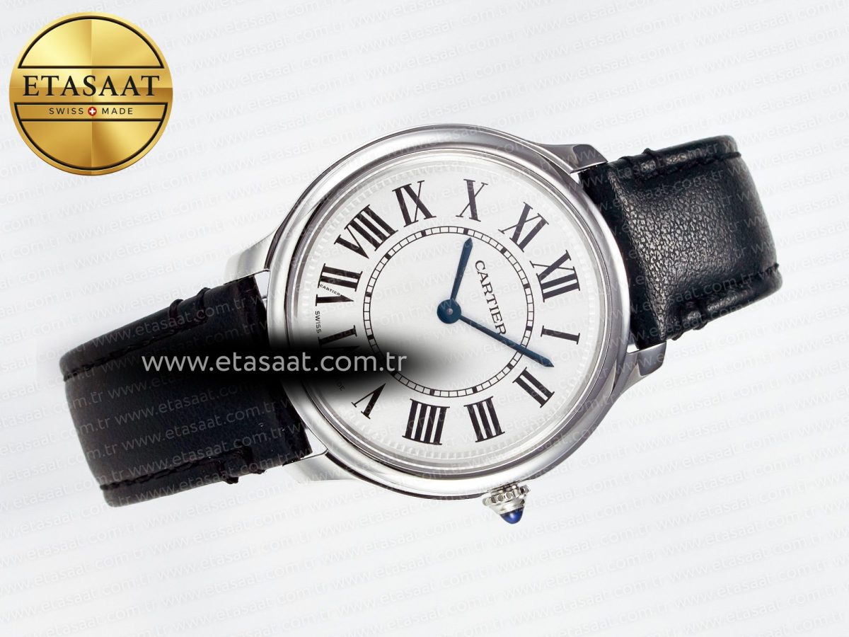 Cartier Ronde De Cartier 36mm DRF 1:1 Best Edition Sandblasted Silver-Plated White Dial on Black Leather Strap Ronda Quartz - Görsel 8