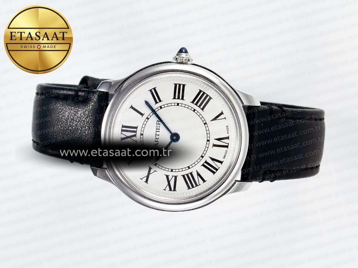 Cartier Ronde De Cartier 36mm DRF 1:1 Best Edition Sandblasted Silver-Plated White Dial on Black Leather Strap Ronda Quartz - Görsel 9