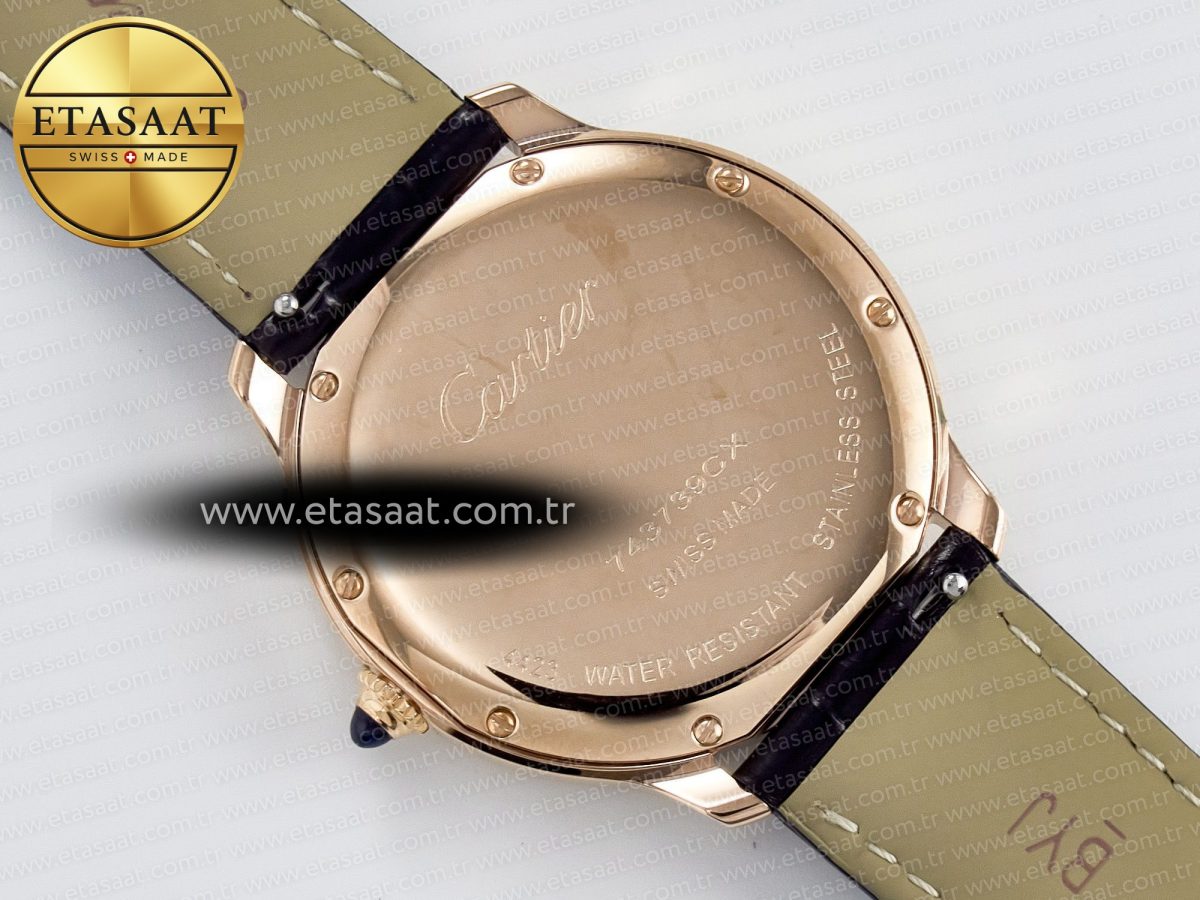 Cartier Ronde De Cartier 36mm RG DRF 1:1 Best Edition Sandblasted Silver-Plated White Dial on Black Leather Strap Ronda Quartz - Görsel 15