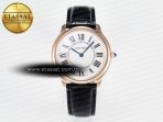 Cartier Ronde De Cartier 36mm RG DRF 1:1 Best Edition Sandblasted Silver-Plated White Dial on Black Leather Strap Ronda Quartz - Görsel 3