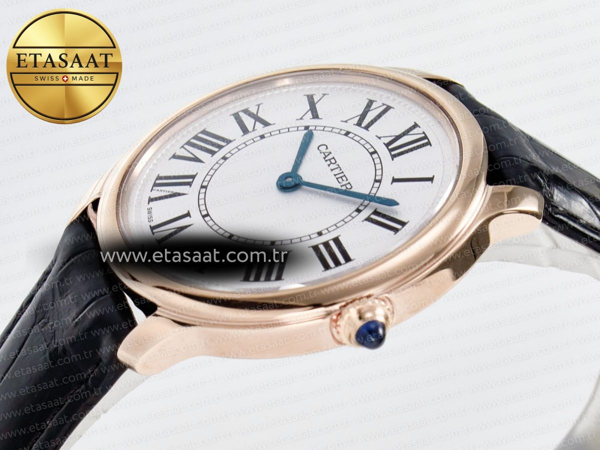 Cartier Ronde De Cartier 36mm RG DRF 1:1 Best Edition Sandblasted Silver-Plated White Dial on Black Leather Strap Ronda Quartz - Görsel 6