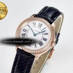 Cartier Ronde Louis Cartier 29mm RG DRF 1:1 Best Edition Sandblasted Beige Dial Diamonds Bezel on Black Leather Strap Ronda Quartz
