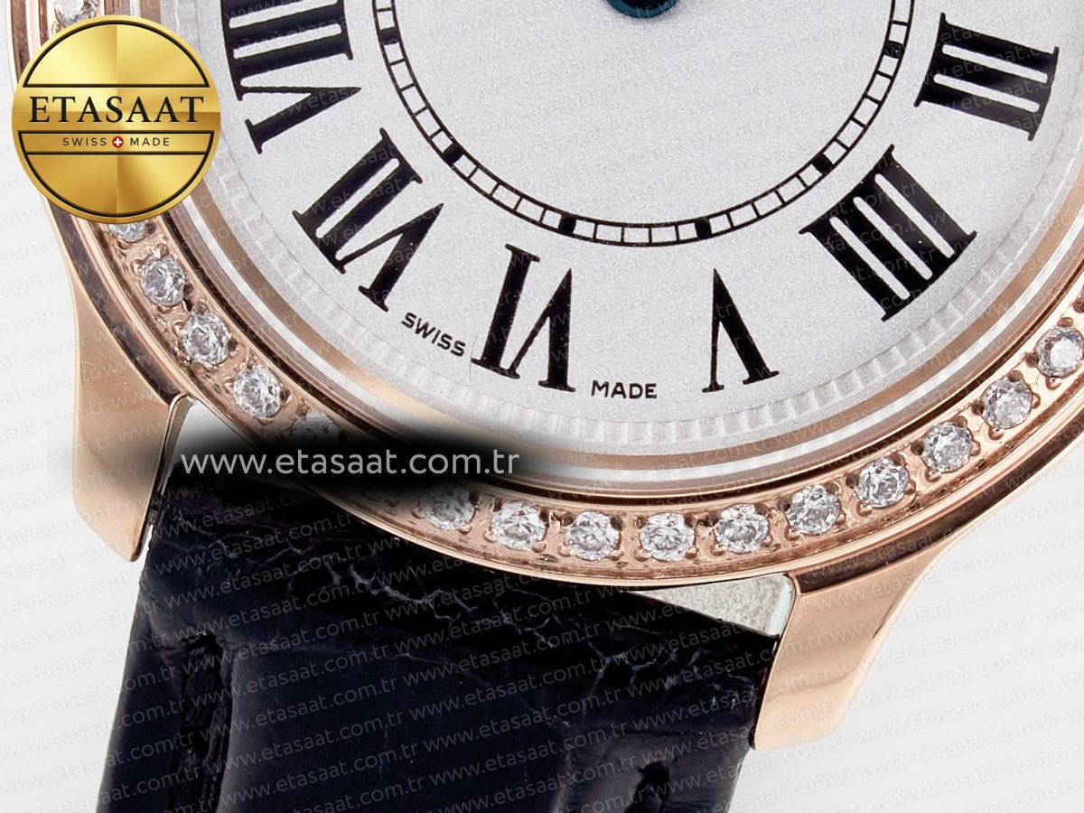 Cartier Ronde Louis Cartier 29mm RG DRF 1:1 Best Edition Sandblasted Beige Dial Diamonds Bezel on Black Leather Strap Ronda Quartz - Görsel 11