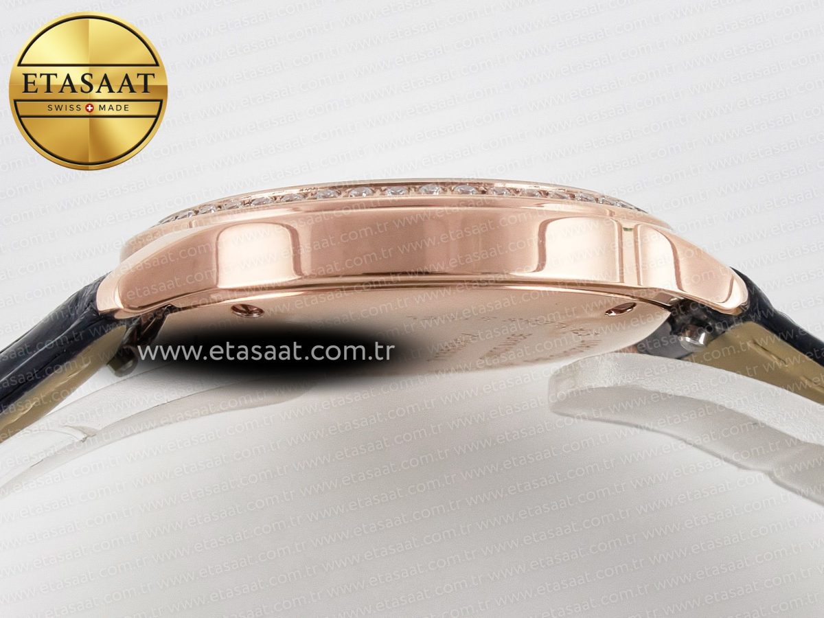 Cartier Ronde Louis Cartier 29mm RG DRF 1:1 Best Edition Sandblasted Beige Dial Diamonds Bezel on Black Leather Strap Ronda Quartz - Görsel 12