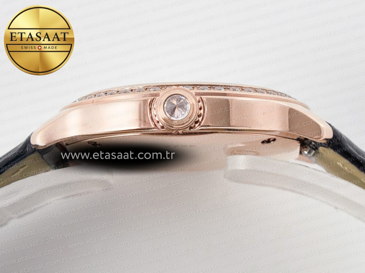 Cartier Ronde Louis Cartier 29mm RG DRF 1:1 Best Edition Sandblasted Beige Dial Diamonds Bezel on Black Leather Strap Ronda Quartz - Görsel 13