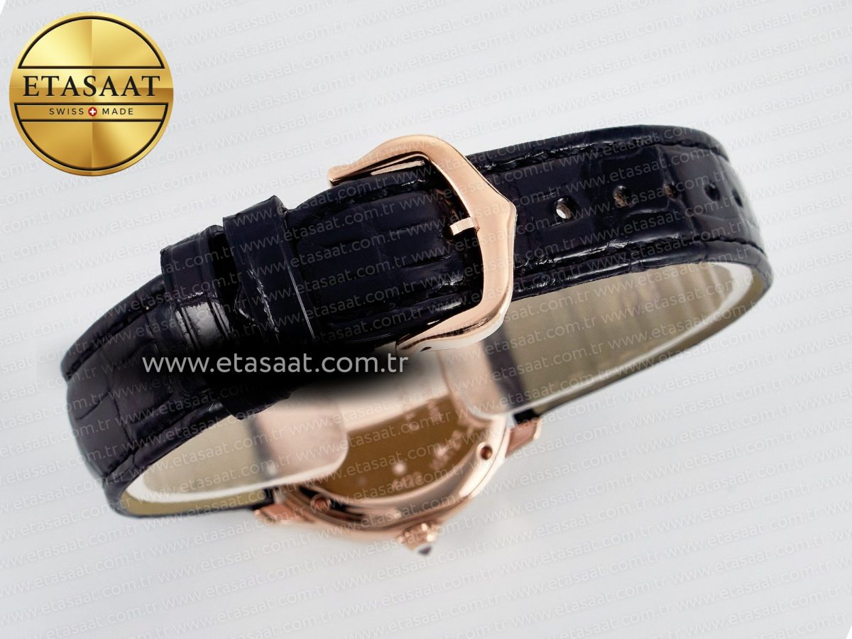 Cartier Ronde Louis Cartier 29mm RG DRF 1:1 Best Edition Sandblasted Beige Dial Diamonds Bezel on Black Leather Strap Ronda Quartz - Görsel 14