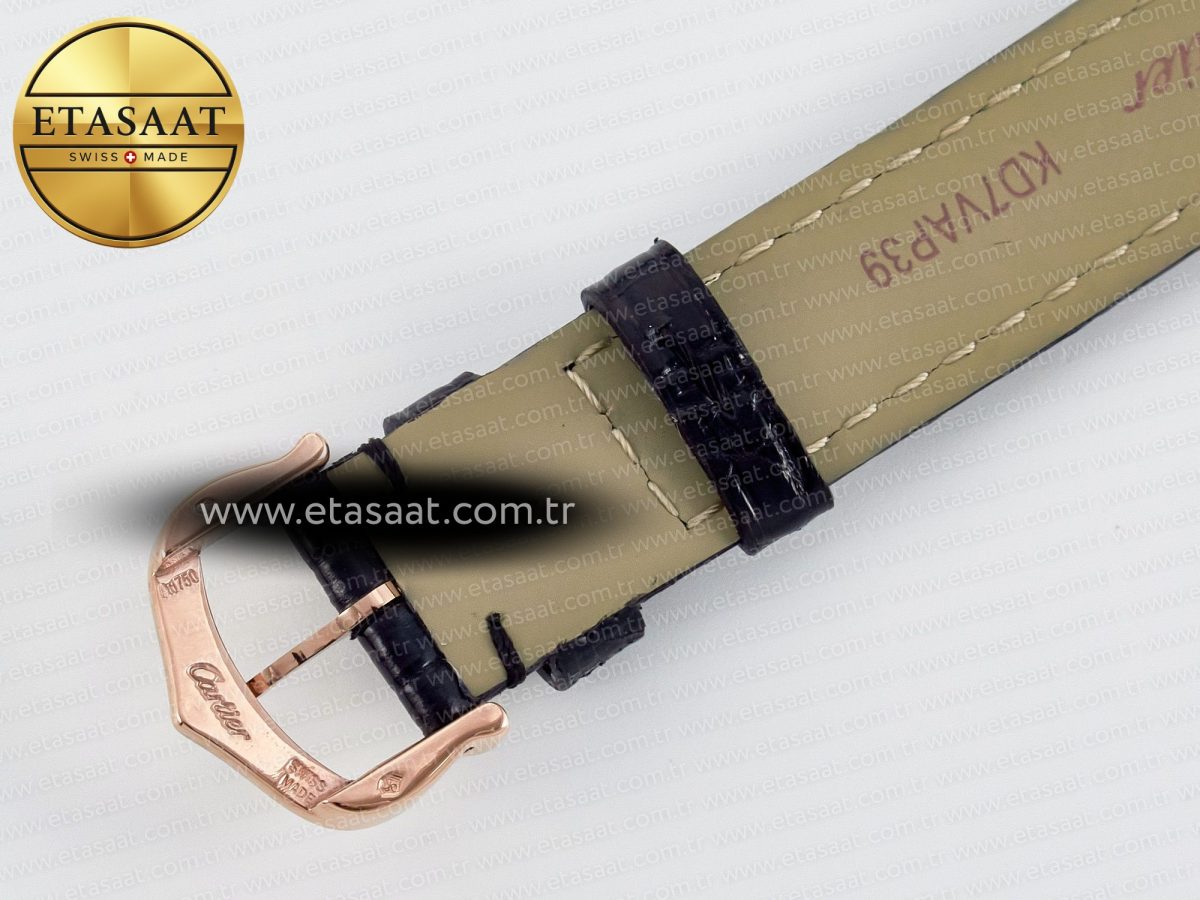 Cartier Ronde Louis Cartier 29mm RG DRF 1:1 Best Edition Sandblasted Beige Dial Diamonds Bezel on Black Leather Strap Ronda Quartz - Görsel 18