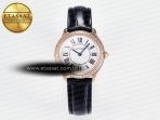 Cartier Ronde Louis Cartier 29mm RG DRF 1:1 Best Edition Sandblasted Beige Dial Diamonds Bezel on Black Leather Strap Ronda Quartz - Görsel 3