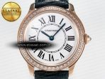 Cartier Ronde Louis Cartier 29mm RG DRF 1:1 Best Edition Sandblasted Beige Dial Diamonds Bezel on Black Leather Strap Ronda Quartz - Görsel 4