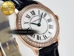 Cartier Ronde Louis Cartier 29mm RG DRF 1:1 Best Edition Sandblasted Beige Dial Diamonds Bezel on Black Leather Strap Ronda Quartz - Görsel 5