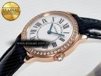 Cartier Ronde Louis Cartier 29mm RG DRF 1:1 Best Edition Sandblasted Beige Dial Diamonds Bezel on Black Leather Strap Ronda Quartz - Görsel 6
