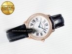 Cartier Ronde Louis Cartier 29mm RG DRF 1:1 Best Edition Sandblasted Beige Dial Diamonds Bezel on Black Leather Strap Ronda Quartz - Görsel 8