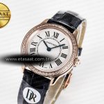 Cartier Ronde Louis Cartier 29mm RG DRF 1:1 Best Edition Sandblasted Beige Dial Diamonds Bezel on Blue Leather Strap Ronda Quartz