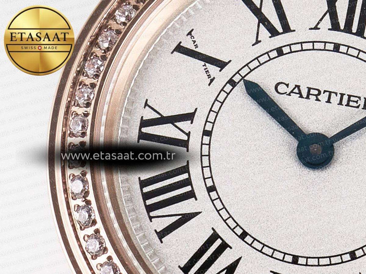 Cartier Ronde Louis Cartier 29mm RG DRF 1:1 Best Edition Sandblasted Beige Dial Diamonds Bezel on Blue Leather Strap Ronda Quartz - Görsel 10