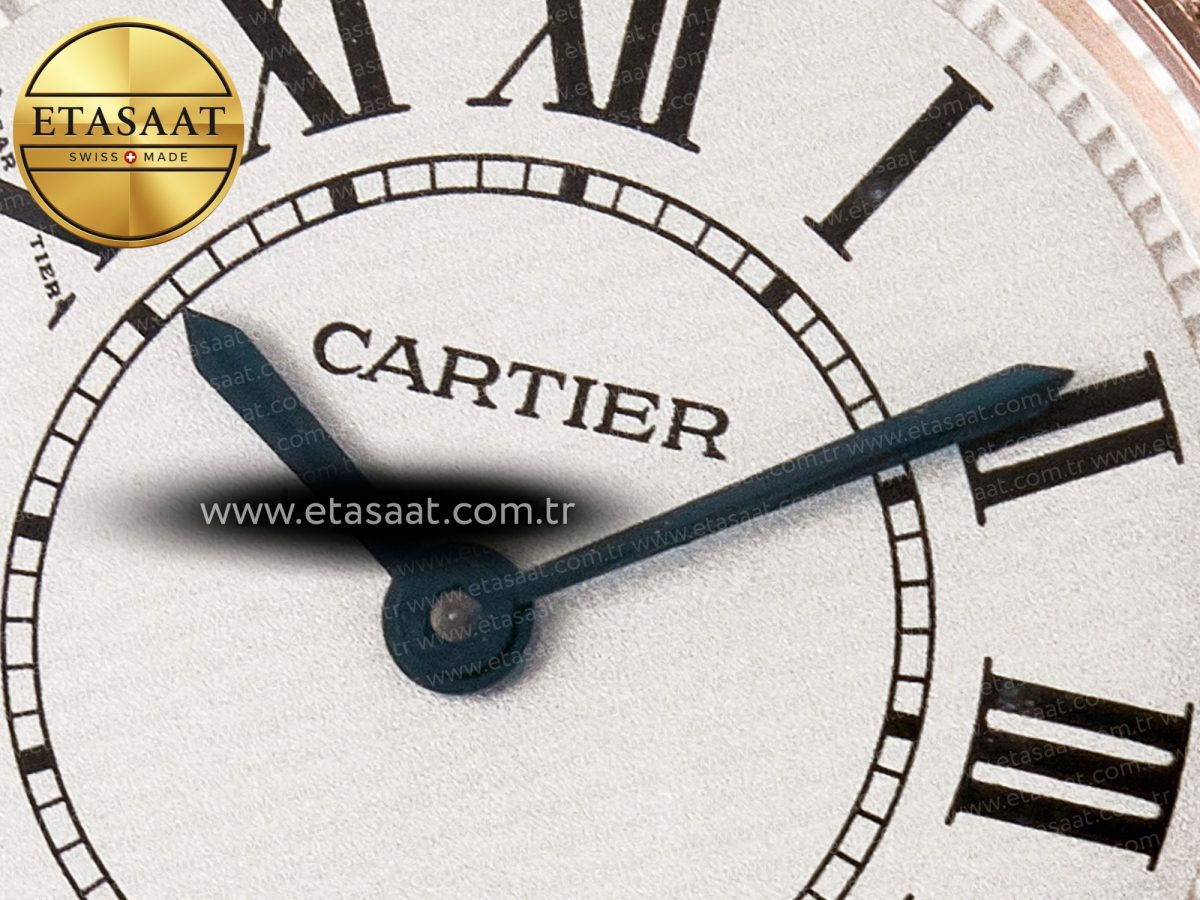 Cartier Ronde Louis Cartier 29mm RG DRF 1:1 Best Edition Sandblasted Beige Dial Diamonds Bezel on Blue Leather Strap Ronda Quartz - Görsel 11