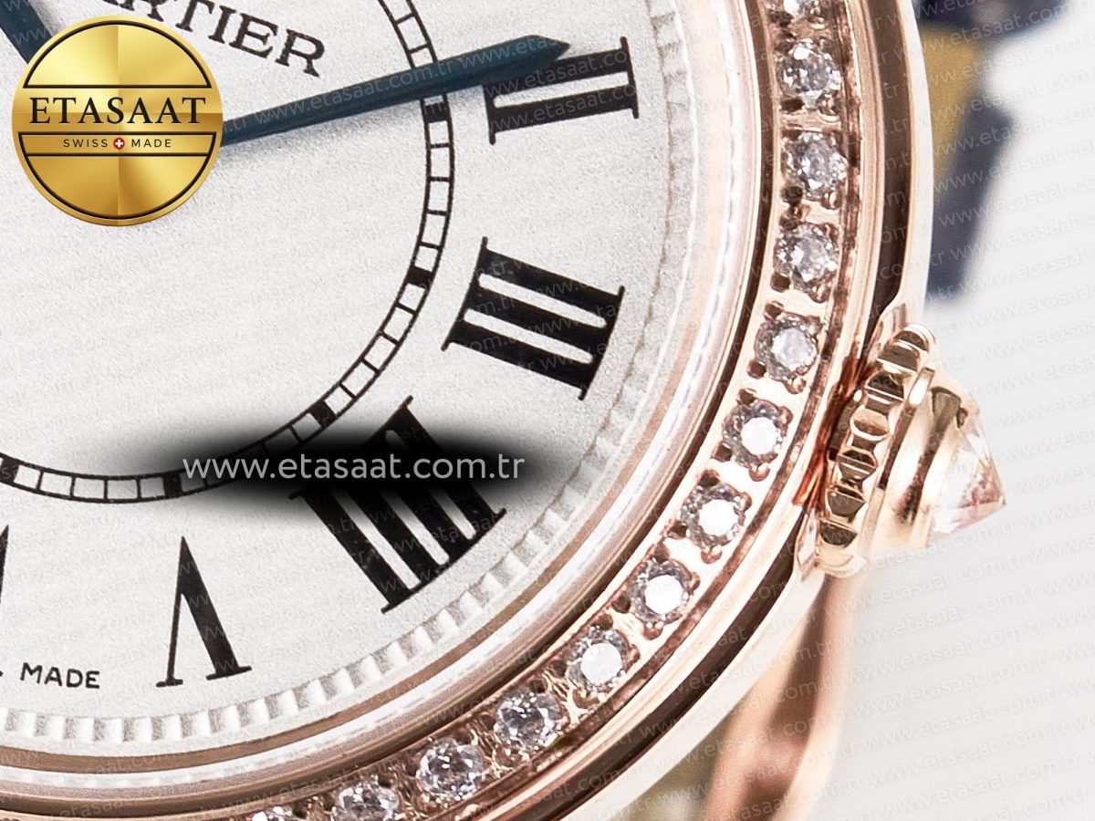 Cartier Ronde Louis Cartier 29mm RG DRF 1:1 Best Edition Sandblasted Beige Dial Diamonds Bezel on Blue Leather Strap Ronda Quartz - Görsel 12