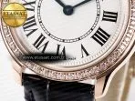 Cartier Ronde Louis Cartier 29mm RG DRF 1:1 Best Edition Sandblasted Beige Dial Diamonds Bezel on Blue Leather Strap Ronda Quartz - Görsel 13