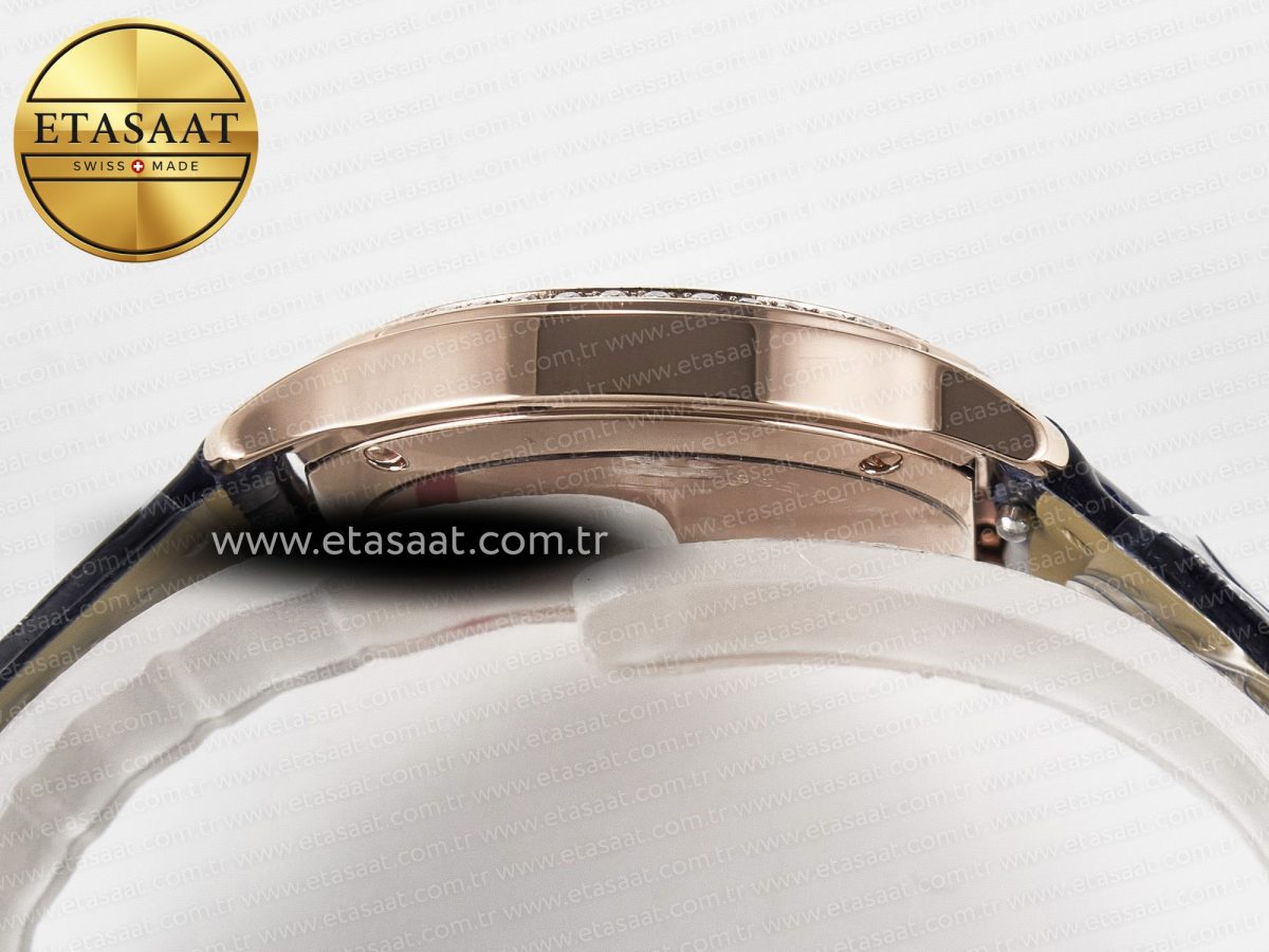 Cartier Ronde Louis Cartier 29mm RG DRF 1:1 Best Edition Sandblasted Beige Dial Diamonds Bezel on Blue Leather Strap Ronda Quartz - Görsel 14