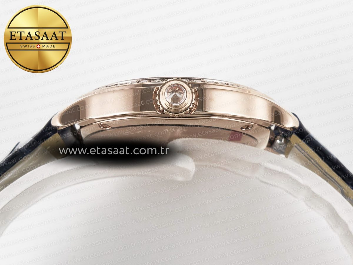 Cartier Ronde Louis Cartier 29mm RG DRF 1:1 Best Edition Sandblasted Beige Dial Diamonds Bezel on Blue Leather Strap Ronda Quartz - Görsel 15
