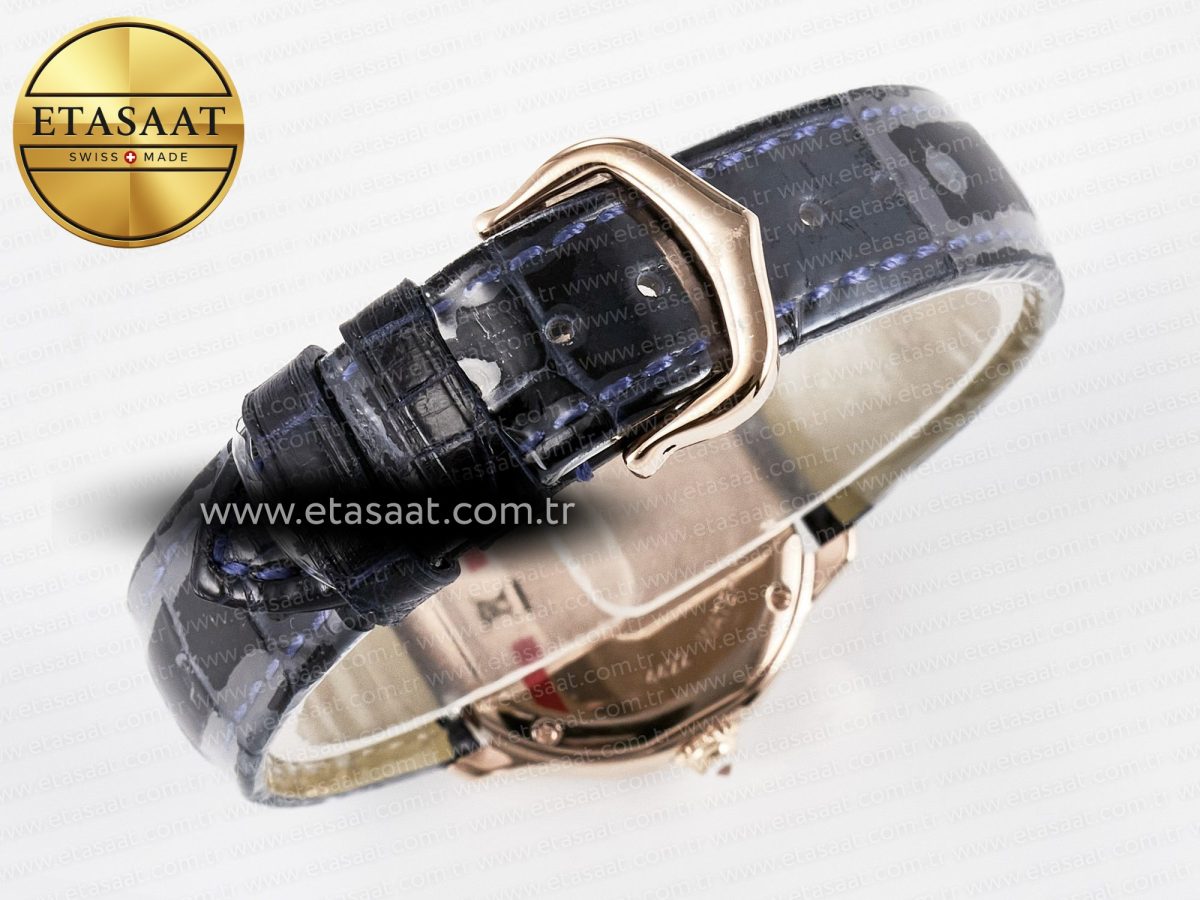 Cartier Ronde Louis Cartier 29mm RG DRF 1:1 Best Edition Sandblasted Beige Dial Diamonds Bezel on Blue Leather Strap Ronda Quartz - Görsel 16