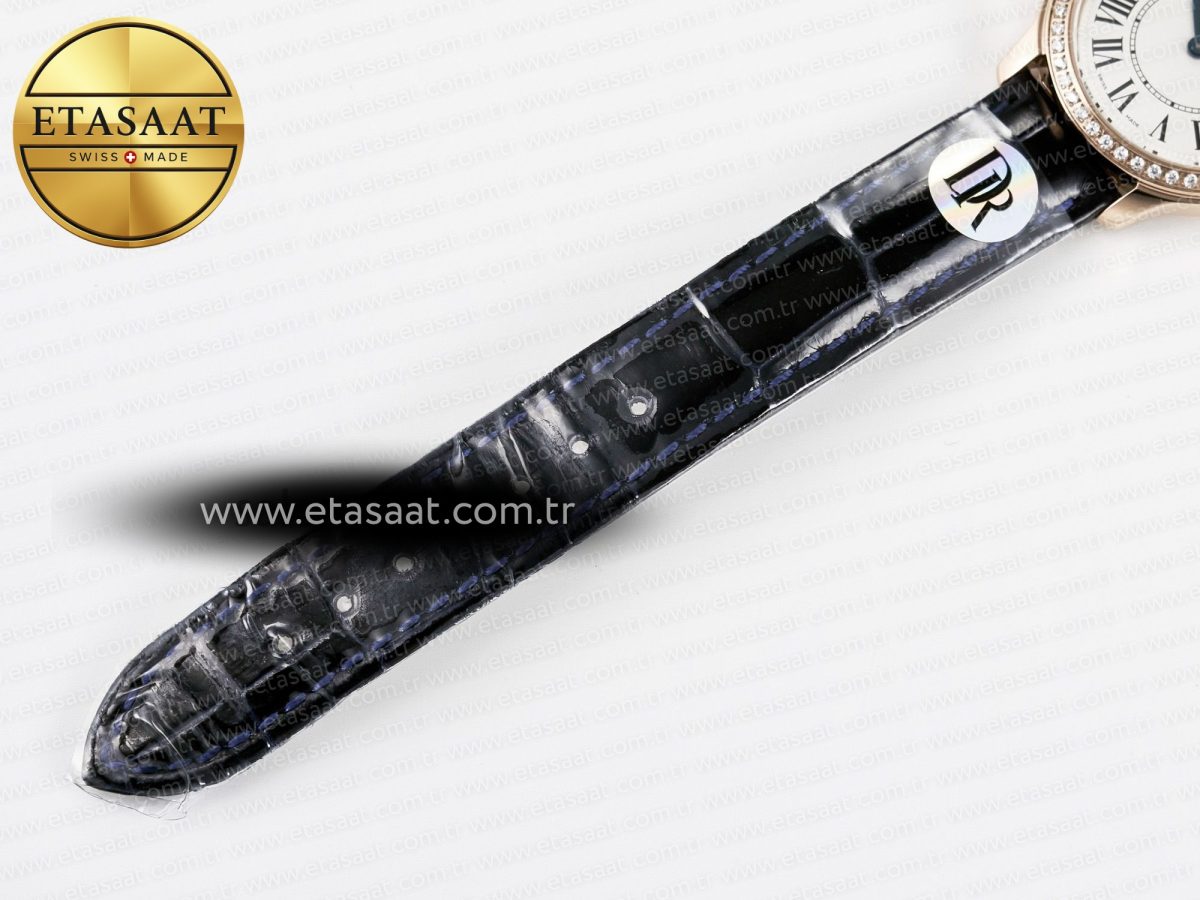 Cartier Ronde Louis Cartier 29mm RG DRF 1:1 Best Edition Sandblasted Beige Dial Diamonds Bezel on Blue Leather Strap Ronda Quartz - Görsel 18