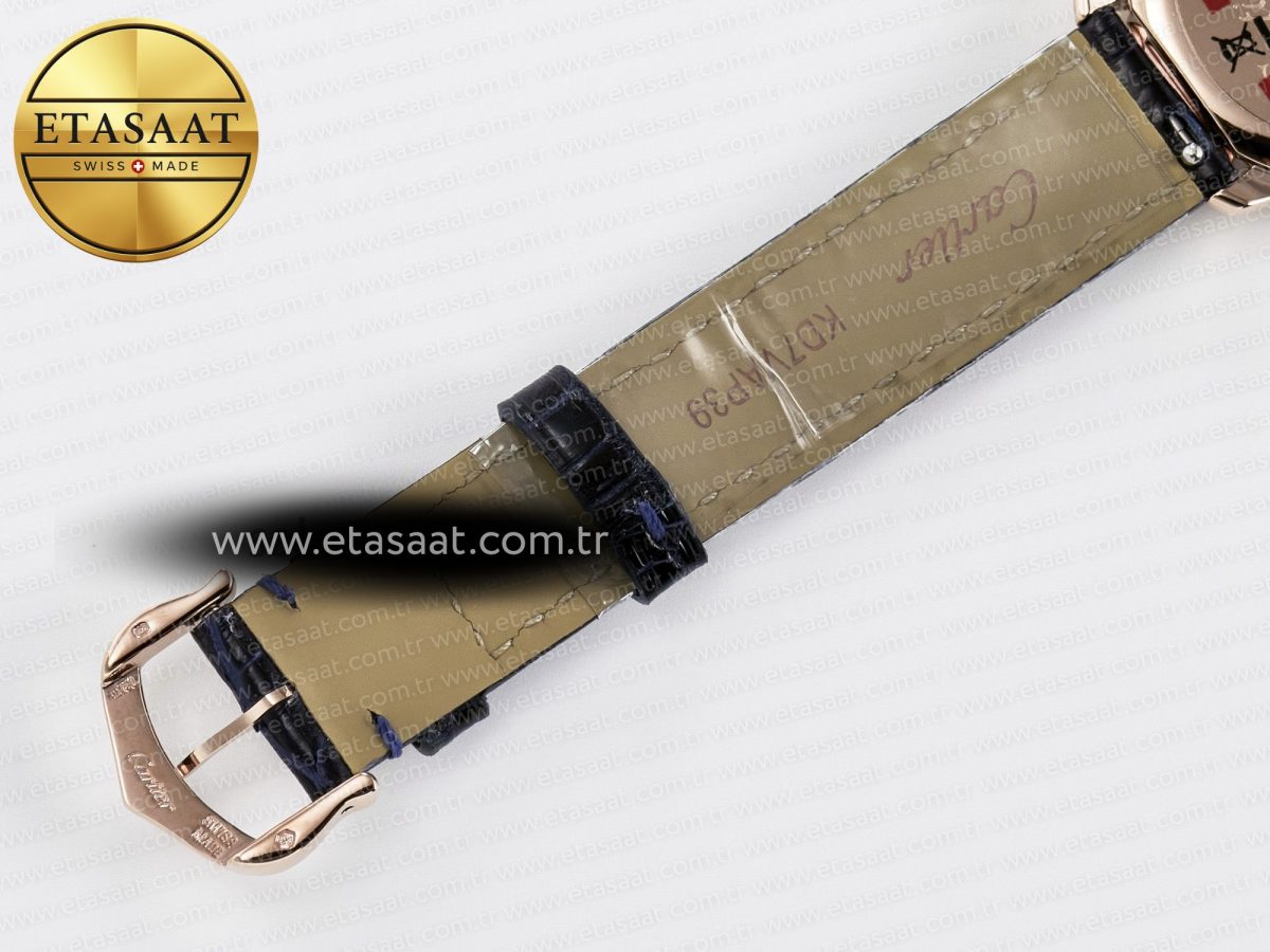 Cartier Ronde Louis Cartier 29mm RG DRF 1:1 Best Edition Sandblasted Beige Dial Diamonds Bezel on Blue Leather Strap Ronda Quartz - Görsel 20