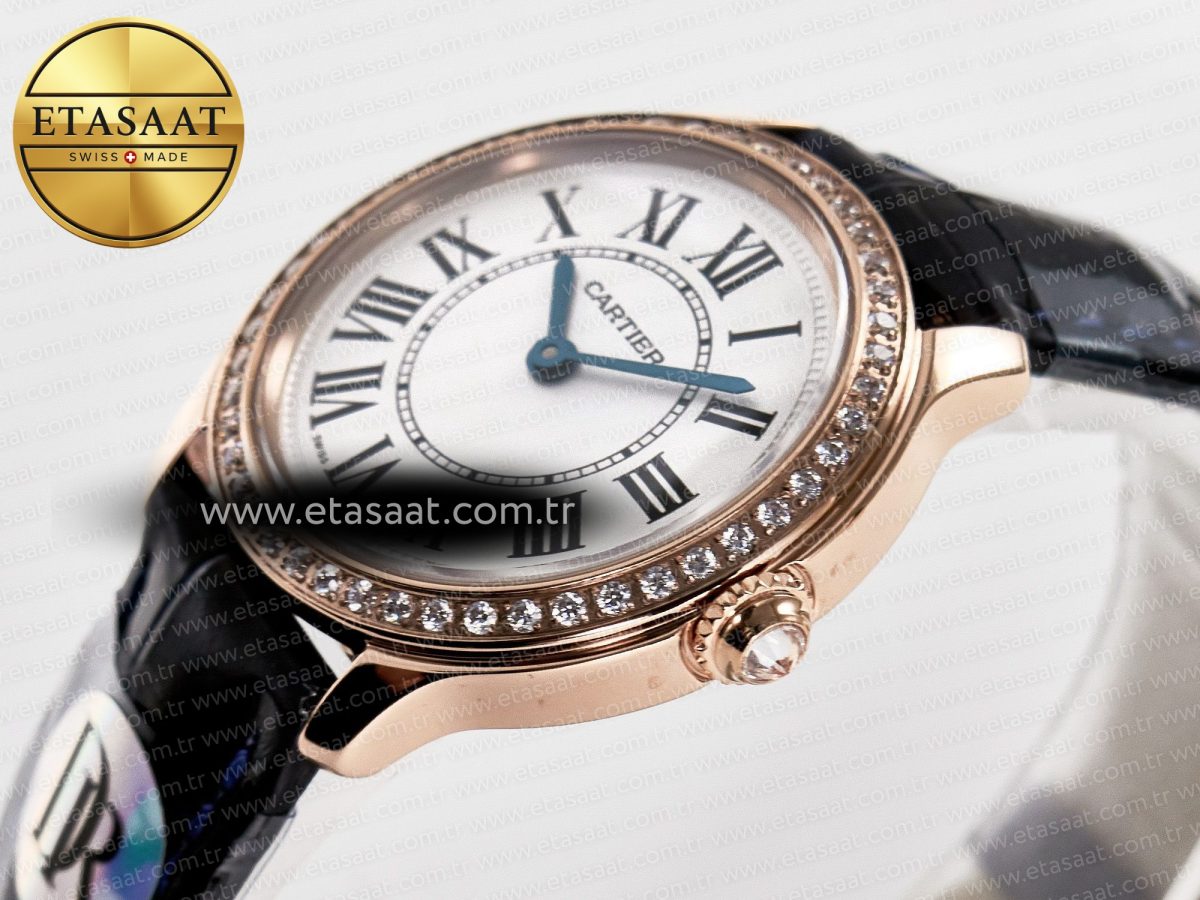 Cartier Ronde Louis Cartier 29mm RG DRF 1:1 Best Edition Sandblasted Beige Dial Diamonds Bezel on Blue Leather Strap Ronda Quartz - Görsel 6